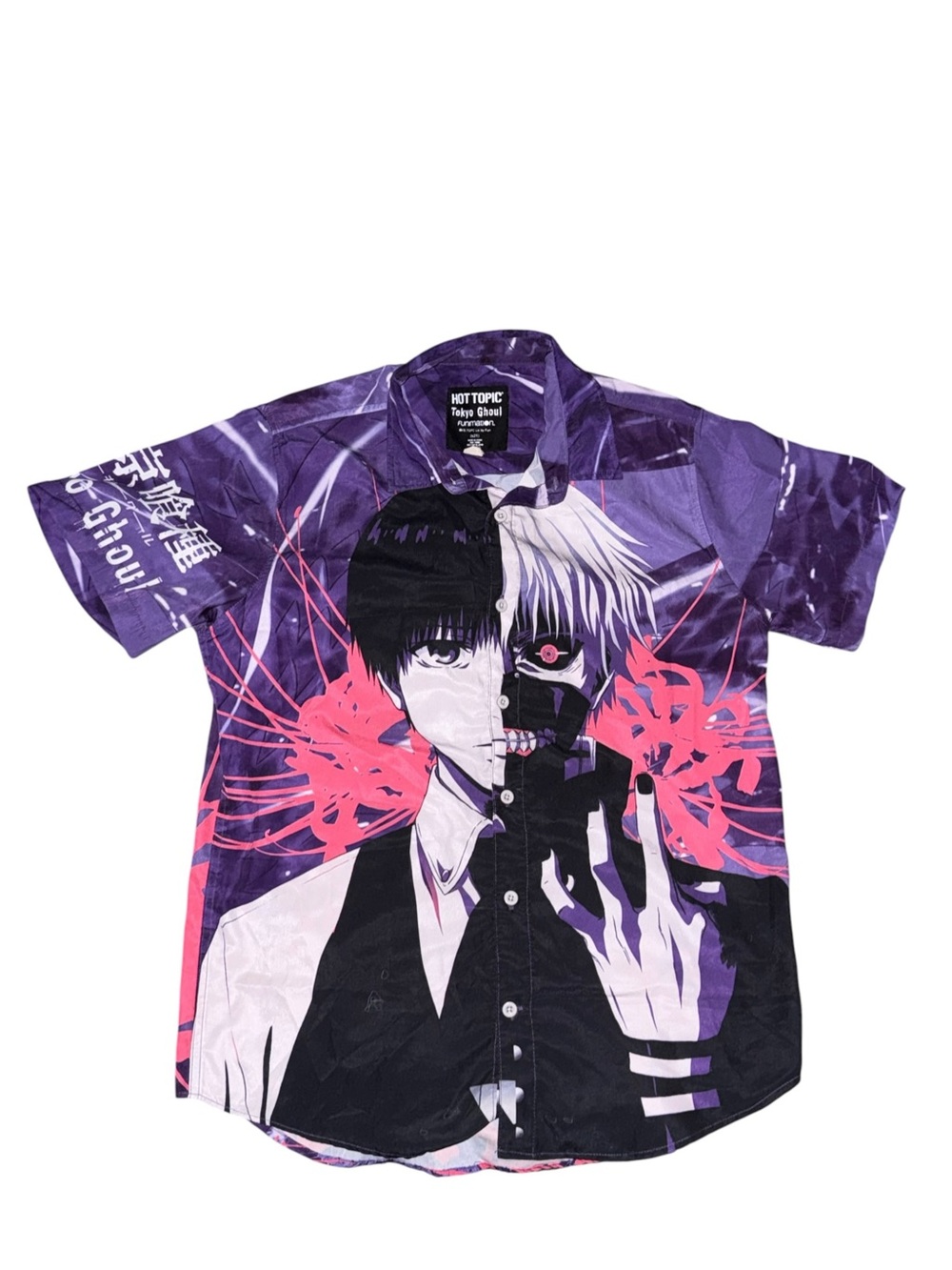 Hot Topic Purple & Pink Tokyo Ghoul Graphic Button-Down Shirt